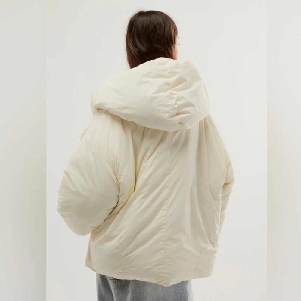 Free People Womens Winter Hooded Puffer Coat Cloud Dancer White Ivory Small - Picture 6 of 11